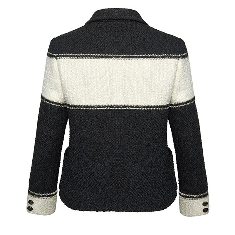 Women Wool Double Breated Blazer Autumn Winter Colorblock High Streeat Blazer Coat Excellent Quality