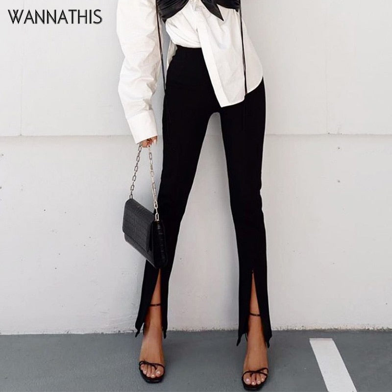 WannaThis Sexy Casual Pencil Pants Women Trousers Autumn Elegant High Waist Hem Zipper Split Slim Pants 2020 Fashion Streetwear
