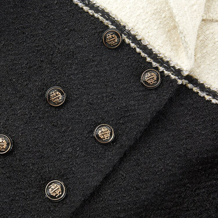 Women Wool Double Breated Blazer Autumn Winter Colorblock High Streeat Blazer Coat Excellent Quality