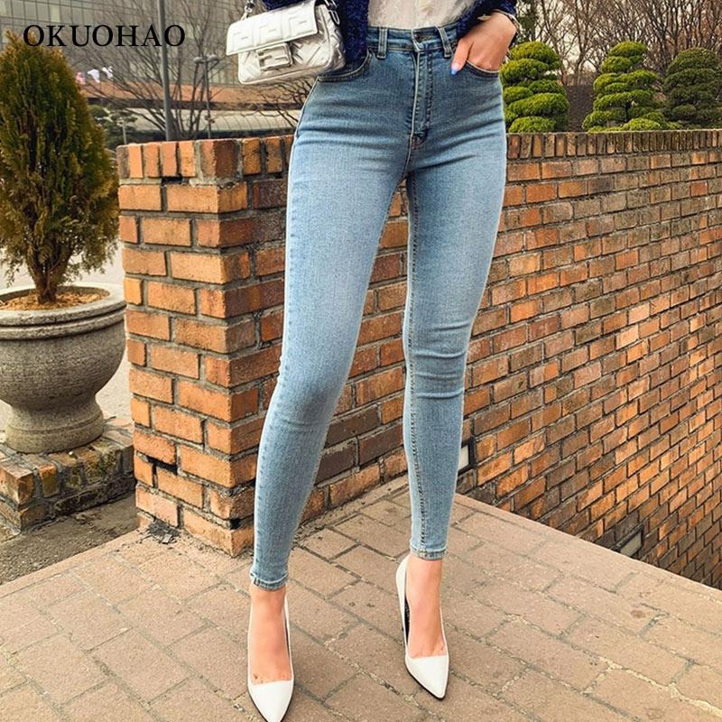 Women's Jeans High Waist Stretch Skinny Denim Pants 2020 Autumn Winter Blue Retro Washed Elastic Slim Pencil Trousers