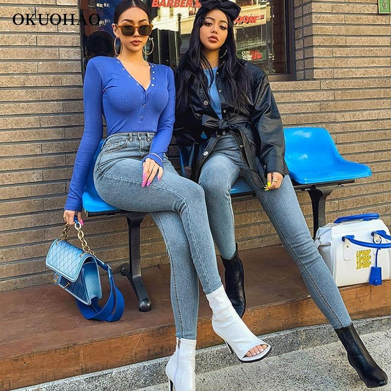 Women's Jeans High Waist Stretch Skinny Denim Pants 2020 Autumn Winter Blue Retro Washed Elastic Slim Pencil Trousers
