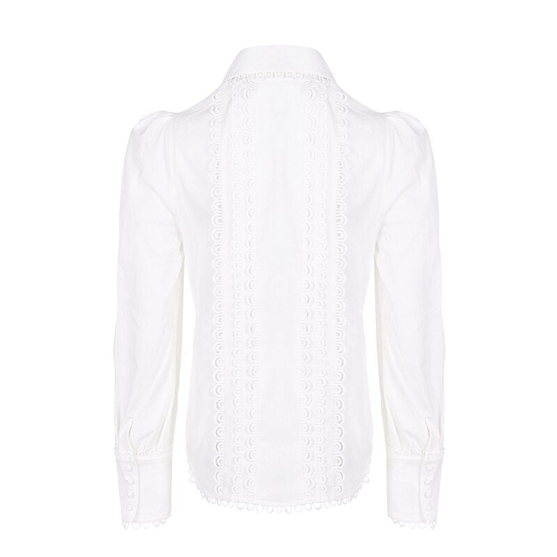 Women White Blouse Lace Trim Hollow Out Shirt Blusas High Street