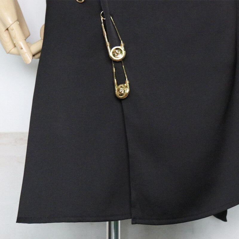 Women Night Club Party Dress Asymmetrical Pins Deco Spaghetti Strap Off Shoulder High Waist Sexy Mini Dress