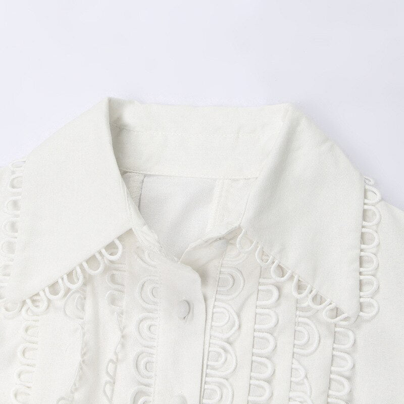 Women White Blouse Lace Trim Hollow Out Shirt Blusas High Street