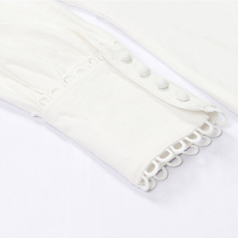 Women White Blouse Lace Trim Hollow Out Shirt Blusas High Street