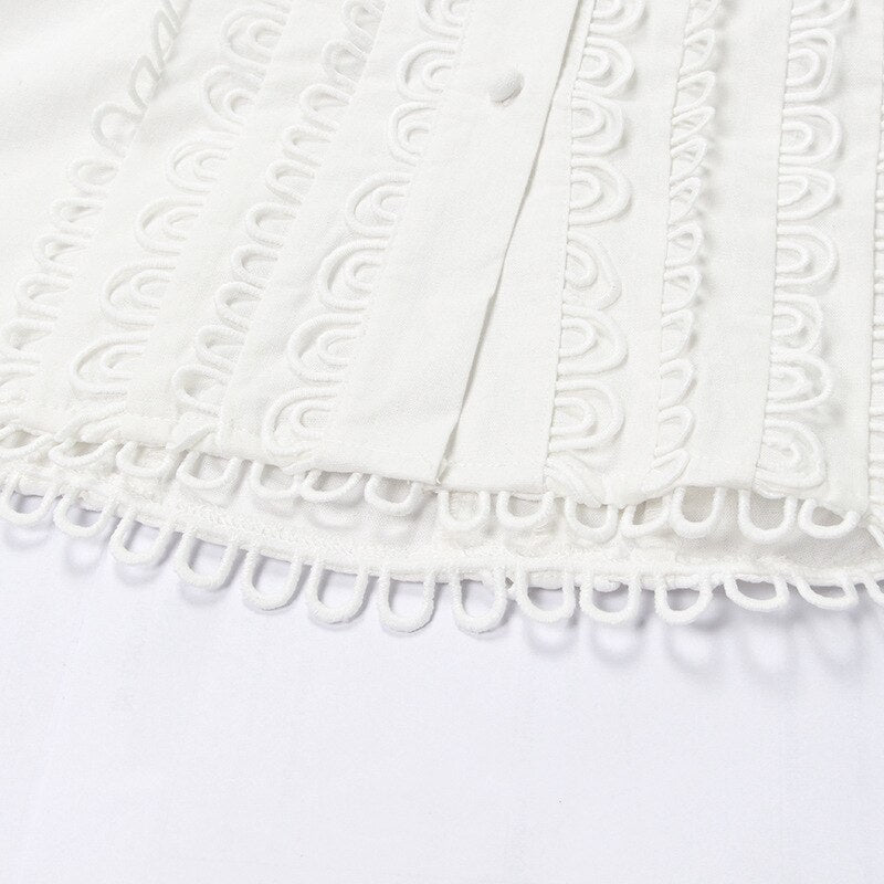 Women White Blouse Lace Trim Hollow Out Shirt Blusas High Street
